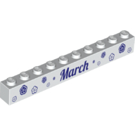 Brick 1 × 10 with Dark Purple 'March' and 'April' on Opposite Sides Print White