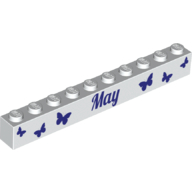 Brick 1 × 10 with Dark Purple 'May' and 'June' Print on Opposite Sides White