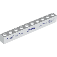 Brick 1 × 10 with Dark Purple 'July' and 'August' Print on Opposite Sides Weiß