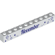 Brick 1 × 10 with Dark Purple 'November' and 'December' Print on Opposite Sides Weiß