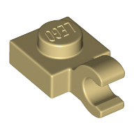 Plate Special 1 × 1 with Clip Horizontal [Thick Open O Clip] Beige