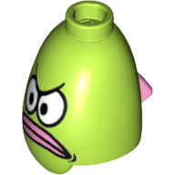 Minifig Head Special, Conical, Fish with Frowning Eyes and Pink Lips Print (Spongebob Bus Driver) Lime