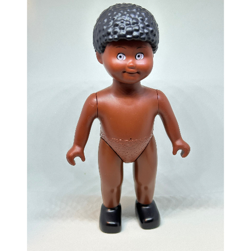 Duplo Doll Large, without Clothes, Boy Black Curled Hair Reddish Brown