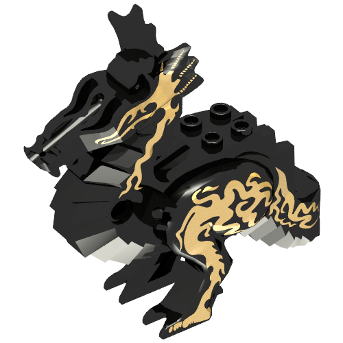Creature Body Part, Dragon Body Classic with Orient Flames Print Schwarz