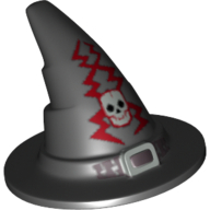 Hat, Wizard, Silver Buckle, Skull and Lightning Bolts Print Black
