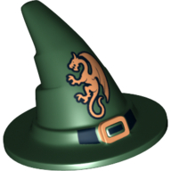 Hat, Wizard, Buckle and Gold Dragon Print Dunkelgrün