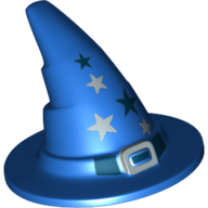 Hat, Wizard, Silver Buckle and Stars Print Blue