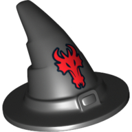 Hat, Wizard, Red Dragon Head Print Black
