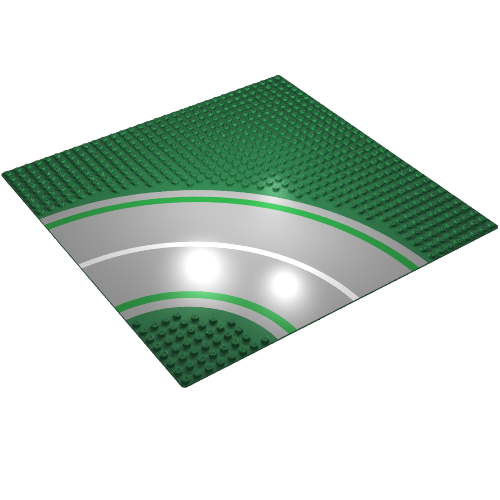 Baseplate 32 × 32 with 8-Stud Curve with Road Print Grün