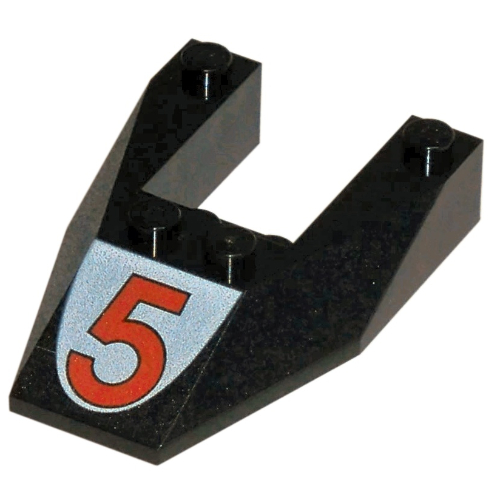 Brick Wedged, Sloped 6 × 4 Cutout, No Stud Notches with Red '5' Print Schwarz