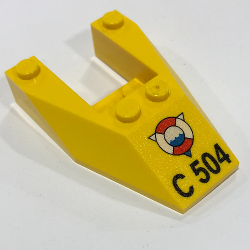 Brick Wedged, Sloped 6 × 4 Cutout, No Stud Notches with 'C 504' Print Yellow