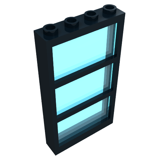 Window 1 × 4 × 6 Frame with 3 Panes, with Fixed Trans-Light Blue Glass Schwarz