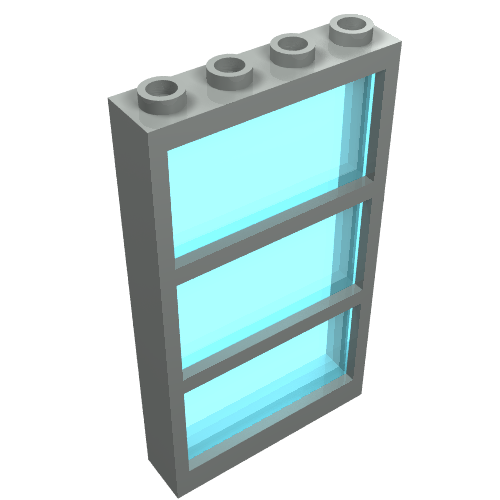 Window 1 × 4 × 6 Frame with 3 Panes, with Fixed Trans-Light Blue Glass Hellgrau
