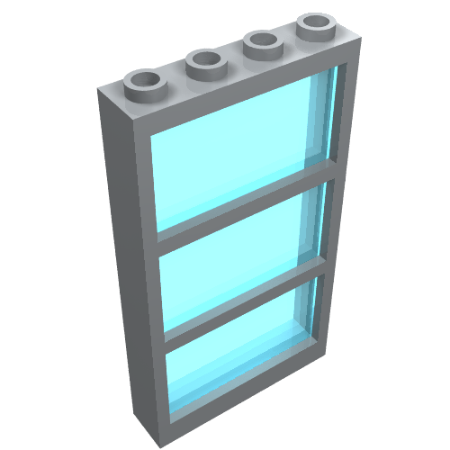 Window 1 × 4 × 6 Frame with 3 Panes, with Fixed Trans-Light Blue Glass Light Bluish Gray
