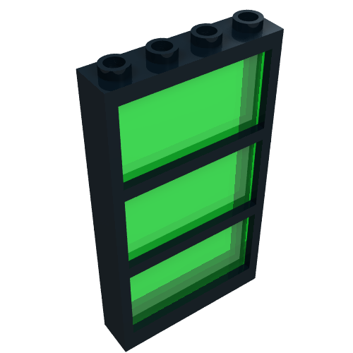 Window 1 × 4 × 6 Frame with 3 Panes, Fixed Glass with Trans-Green Glass Schwarz