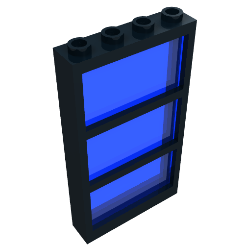 Window 1 × 4 × 6 Frame with 3 Panes, Fixed Glass with Trans-Dark Blue Glass Schwarz