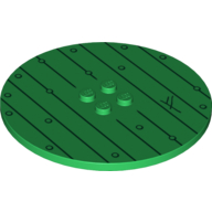 Plate Special Round 8 × 8 with 2 × 2 Center Studs with Woodgrain and Feanorean G Print Green