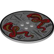 Plate Special Round 8 × 8 with 2 × 2 Center Studs with '2013', Snakes and Hanzi Print Light Bluish Gray