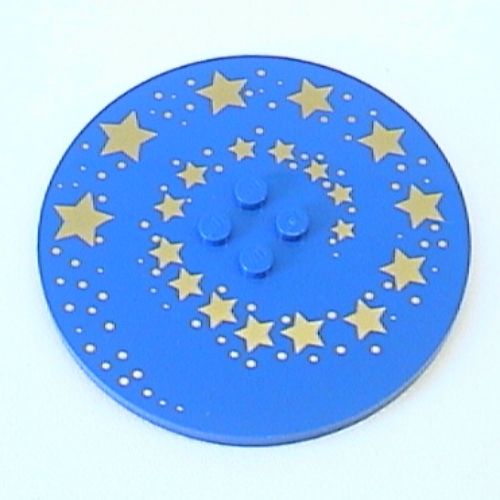 Plate Special Round 8 × 8 with 2 × 2 Center Studs with Gold Swirling Stars Print Blue