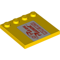 Plate Special 4 × 4 with Studs on One Edge and Pizza Planet Sign Print Left of Studs Yellow