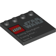 Plate Special 4 × 4, Studs on One Edge with 'Lego Star Wars' Logo and 'X-wing Starfighter X-wing Pilot Yavin 4' Print Black