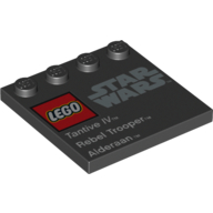 Plate Special 4 × 4, Studs on One Edge with 'Lego Star Wars' Logo and 'Tantive IV Rebel Trooper Alderaan' Print Black