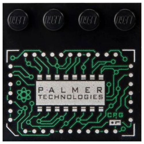 Plate Special 4 × 4 with Studs on One Edge and Integrated Circuits and 'PALMER TECHNOLOGIES' print Schwarz
