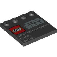 Plate Special 4 × 4, Studs on One Edge with 'Lego Star Wars' Logo and 'Delta-7 Light Interceptor R4-P17 Kamino' Print [75006] Black