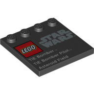 Plate Special 4 × 4, Studs on One Edge with 'Lego Star Wars' Logo and 'Tie Bomber Pilot Asteroid Field' Print in Black