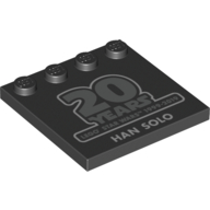 Plate Special 4 × 4, Studs on One Edge with '20 Years LEGO Star Wars 1999-2019 Han Solo' print in Schwarz