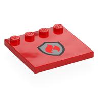 Plate Special 4 × 4 with Studs on One Edge with Silver/Black Firefighter Badge print Red