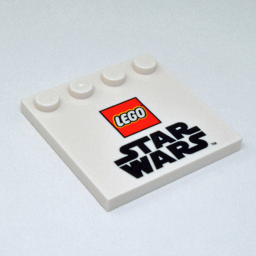 Plate Special 4 × 4 with Studs on One Edge and 'Lego Star Wars' Logo Print White