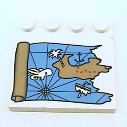 Plate Special 4 × 4 with Studs on One Edge and Ocean Pirate Treasure Map Left-Half Print White
