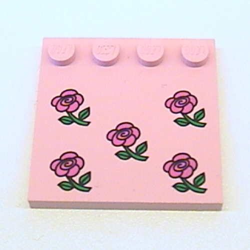 Plate Special 4 × 4, Studs on One Edge with Roses Print in Rosa