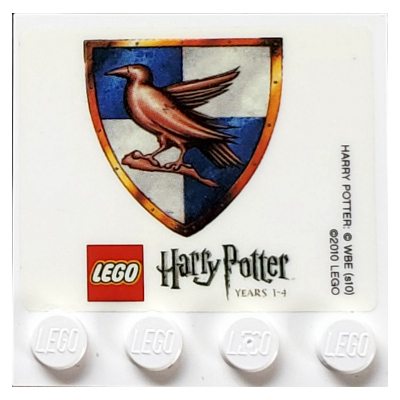 Plate Special 4 × 4, Studs on One Edge with 'LEGO Harry Potter Years 1 - 4' with Ravenclaw Crest Print (Sticker) White