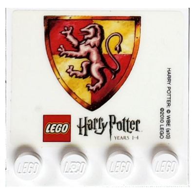 Plate Special 4 × 4, Studs on One Edge with 'LEGO Harry Potter Years 1 - 4' with Gryffindor Crest Print (Sticker) White
