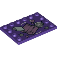 Plate Special 4 × 6 with Studs on 3 Edges with Treasure Chest, Space Helmet, and Book Print Dark Purple