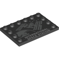 Plate Special 4 × 6, Studs on 3 Edges with ISS and 'International Space Station' print Schwarz