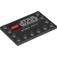 Plate Special 4 × 6 with Studs on 3 Edges with 'LEGO STAR WARS BOBA FETT' print Schwarz