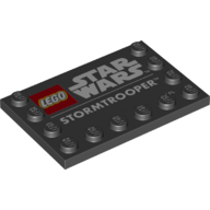 Plate Special 4 × 6, Studs on 3 Edges with 'LEGO STARWARS STORMTROOPER' print Black