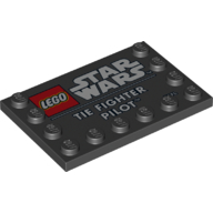 Plate Special 4 × 6, Studs on 3 Edges with 'LEGO STAR WARS TIE FIGHTER PILOT' print Schwarz