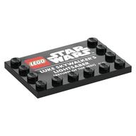Plate Special 4 × 6, Studs on 3 Edges with 'LEGO STARWARS LUKE SKYWALKER'S LIGHTSABER' print in Black