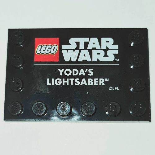 Plate Special 4 × 6 with Studs on 3 Edges with 'LEGO STAR WARS YODA'S LIGHTSABER' Print Schwarz