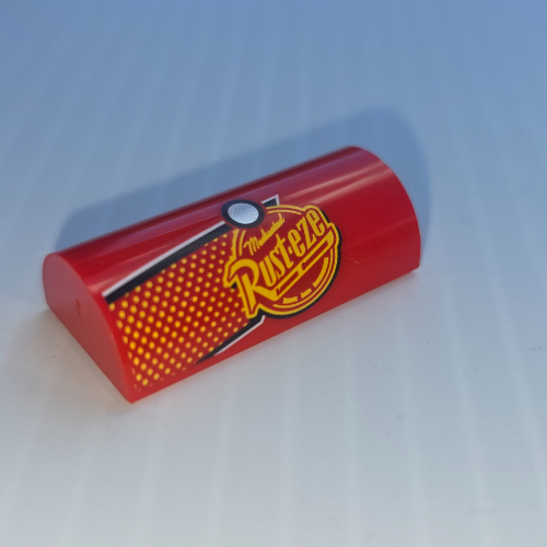 Brick Curved 2 × 4 Double, No Studs with Bright Light Orange Dots, Rust-eze Logo print Rot