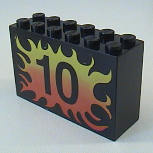 Brick 2 × 6 × 3 with Flame, Black '10' Print Black