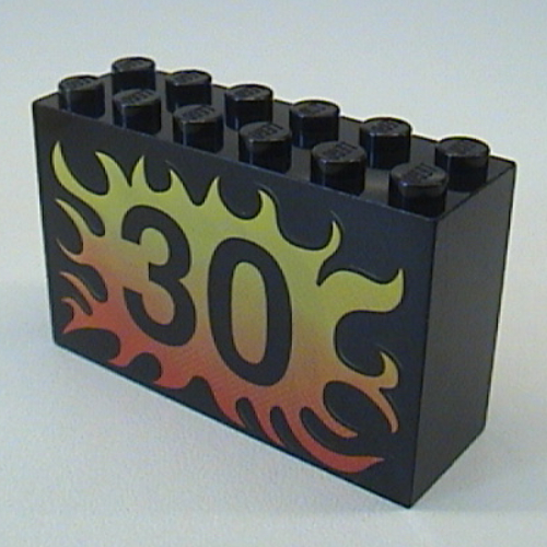 Brick 2 × 6 × 3 with Flame, '30' Print Black