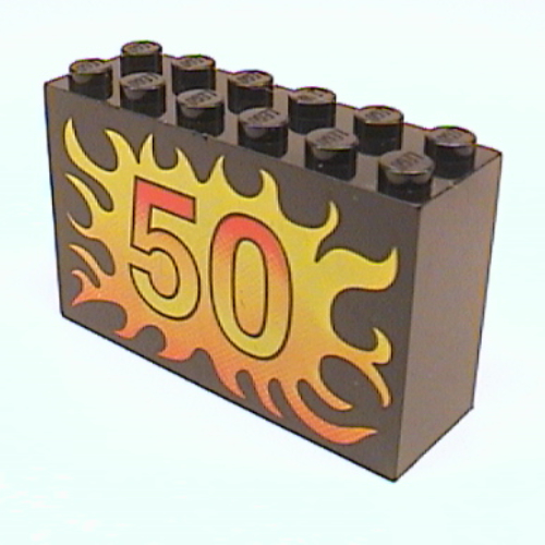 Brick 2 × 6 × 3 with Flame, '50' Print Schwarz