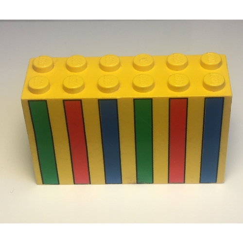 Brick 2 × 6 × 3 with Green, Red and Blue Stripes Print Yellow
