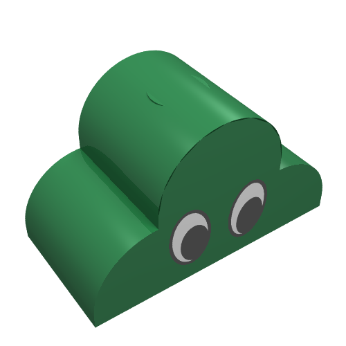 Brick Curved 2 × 4 × 2 Triple, No Studs with Eyes Simple Print Grün