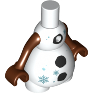 Snowman Body, Reddish Brown Arms, Black Coals, Snowflakes Print Weiß